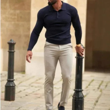 Men's solid colour casual suit trousers in black, business all-match polyester blend design