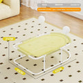 Large grey fabric pet kennel with mesh side panels and a steel frame, shown on a wooden floor.