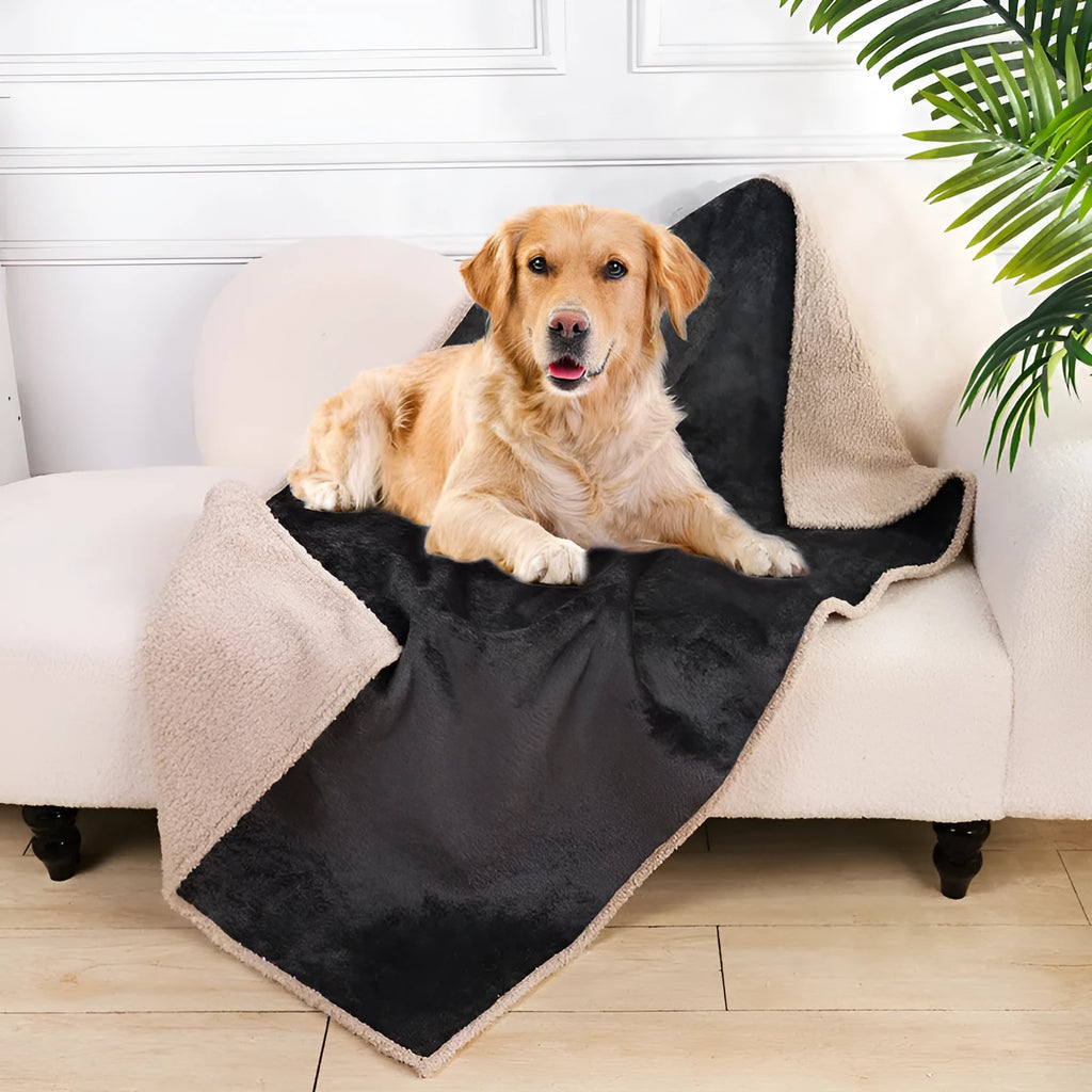 Flannel fleece composite thickened waterproof pet pad for dogs in blue gray on a floor