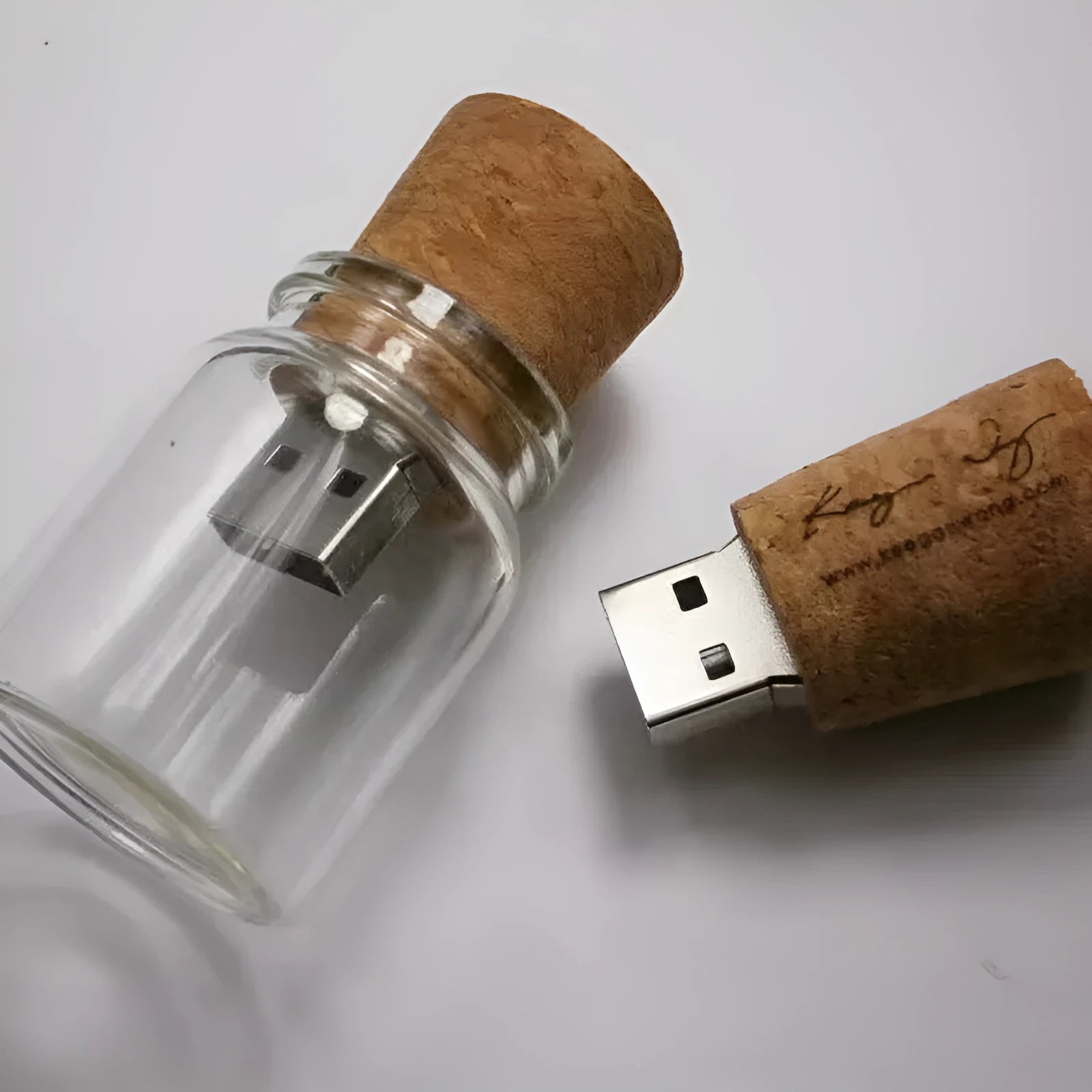 Wooden wish drift bottle USB disk with transparent finish showing internal components, 60x28mm size