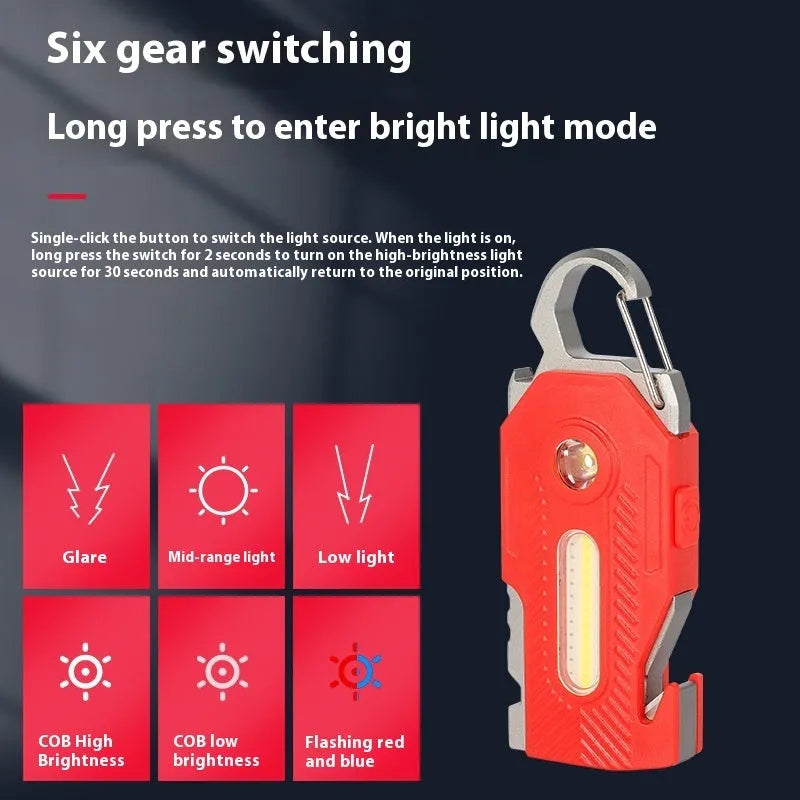 Multifunctional rechargeable emergency handheld light with ABS aluminium shell, IP44 protection, in black, blue, and red colour options