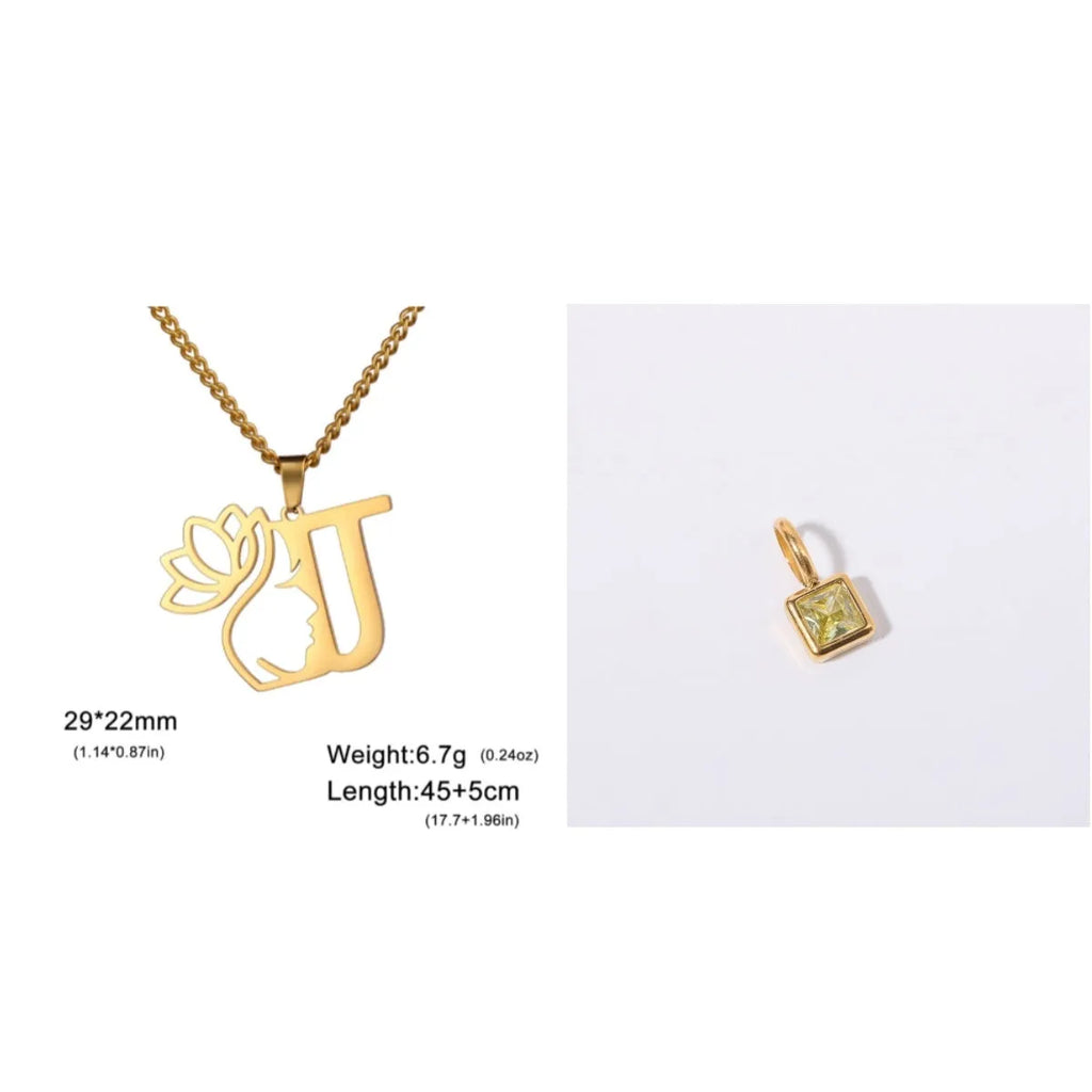 Stainless steel necklace with a cross chain and a single pendant in gold colour.
