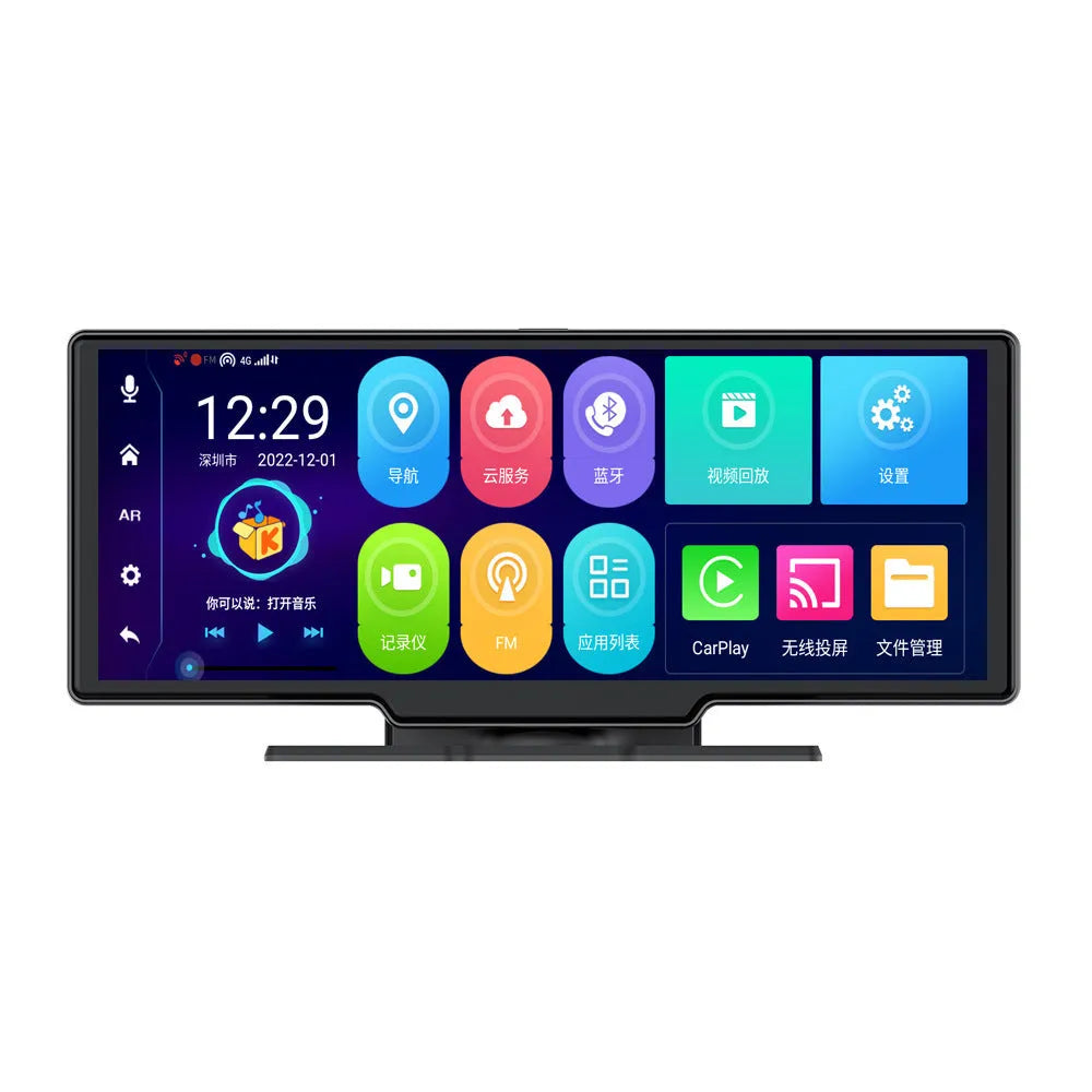 10-inch dashboard driving recorder with touch screen display showing navigation interface