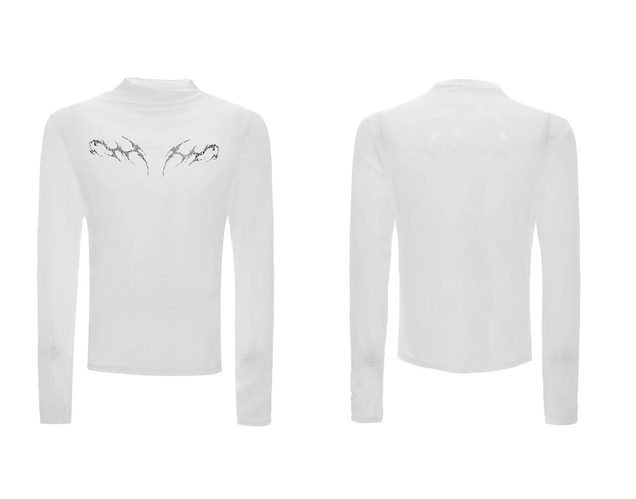 Men's black slim-fit long sleeve mesh bottoming shirt with a cooling fabric texture.