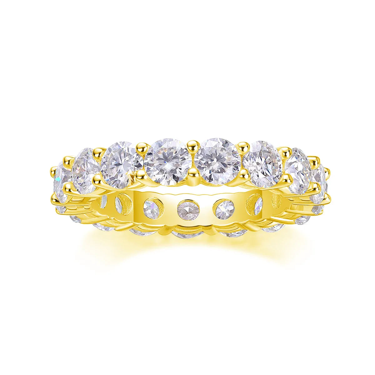 Starlight moissanite wedding ring set in S925 silver platinum plated on display in gift box, available in yellow gold and rose gold