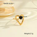 Adjustable open mouth titanium steel ring with geometric design and inlaid zircon accents