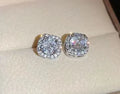 Square diamond geometric earrings for women in gold and silver alloy, showing simple cold style