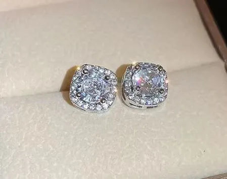 Square diamond geometric earrings for women in gold and silver alloy, showing simple cold style