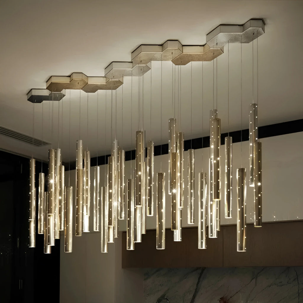 Carved hollow tube bar chandelier LED aluminium alloy gold colour 6 heads