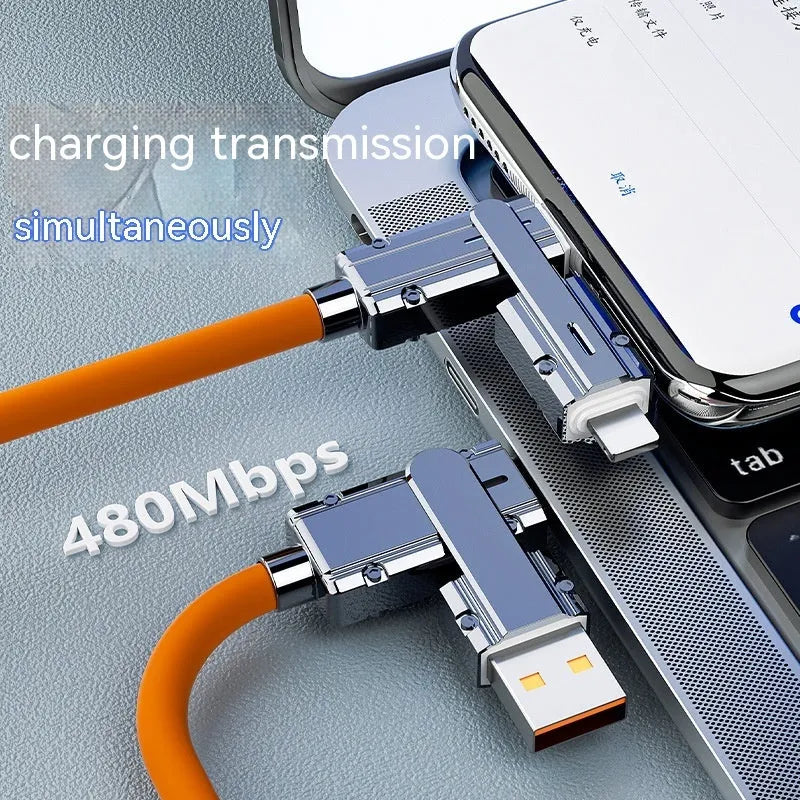 Fast charging mobile phone cable with zinc alloy connectors in orange colour