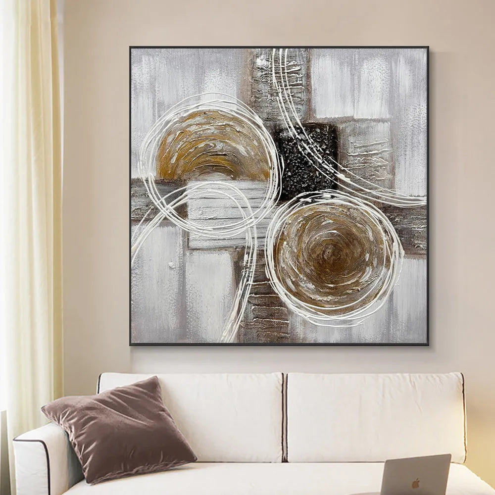 Modern brown and black thick oil texture abstract landscape handmade oil painting on square canvas for living room sofa back