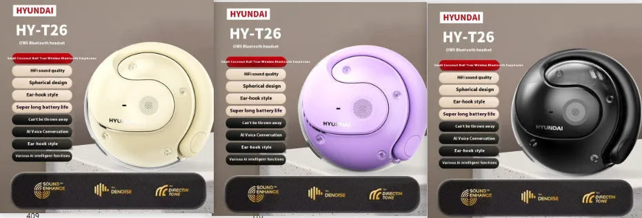 Coconut Ball wireless Bluetooth ear-mounted noise reduction headset in beige, side view showing ear hook and compact design