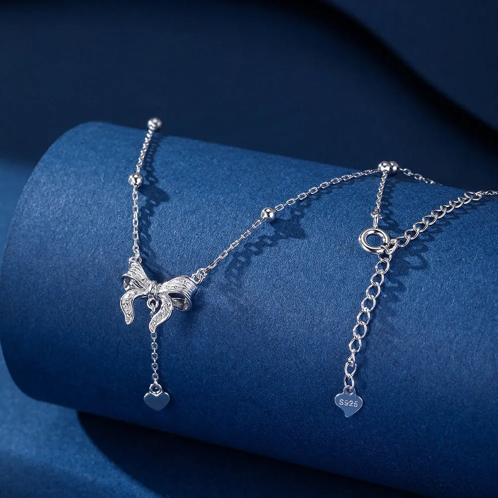 S925 silver butterfly heart clavicle chain necklace with adjustable 40-45cm O-ring chain