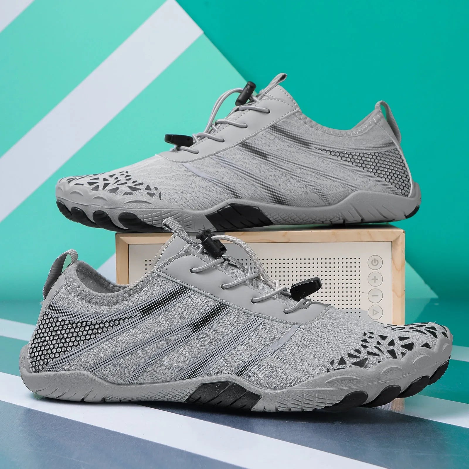 Casual unisex beach running shoe with Lycra stretch fabric upper in multiple colour options.