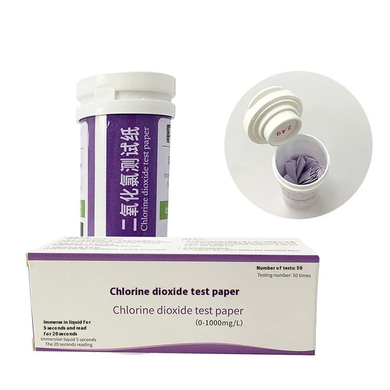 Bottle of 50 chlorine dioxide concentration test paper strips for water detection