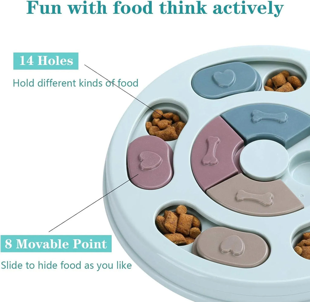 Dog puzzle feeder toy with sliding parts in blue, 28.5cm, for slow feeding and IQ training