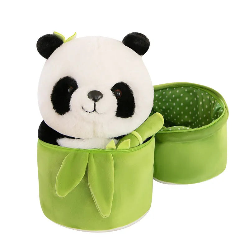 25cm panda plush doll with PP cotton filling in bamboo tube holding or individual panda style