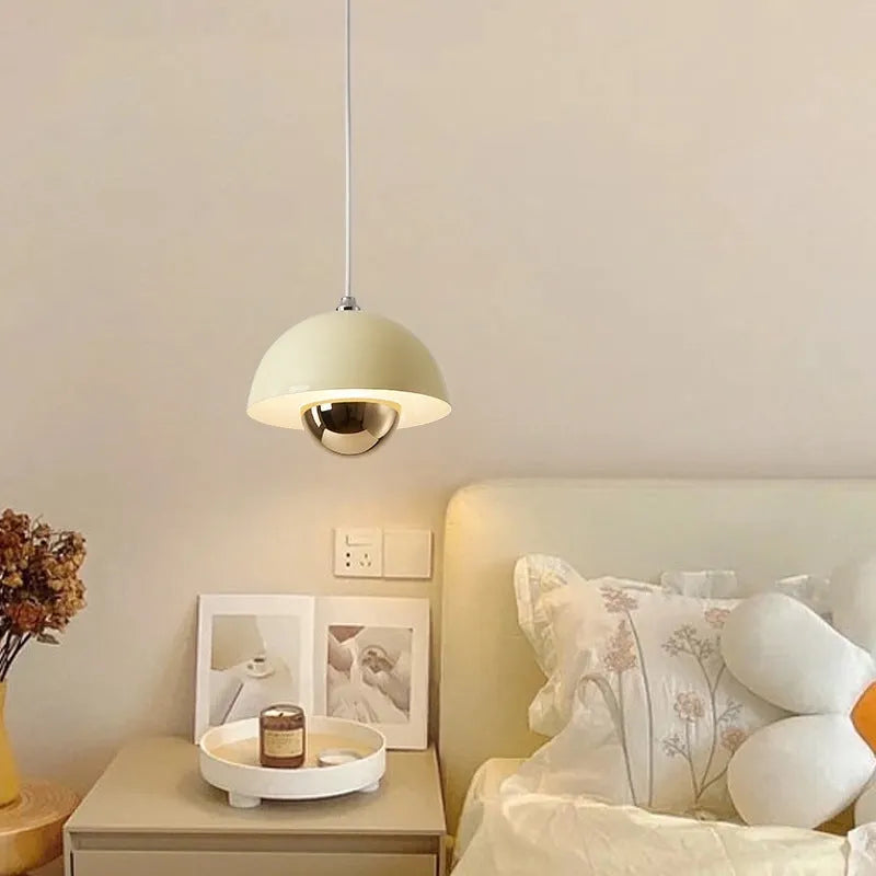 Retro 18cm pendant light with three colour modes, available in beige, black, or white, for bedroom or restaurant bar
