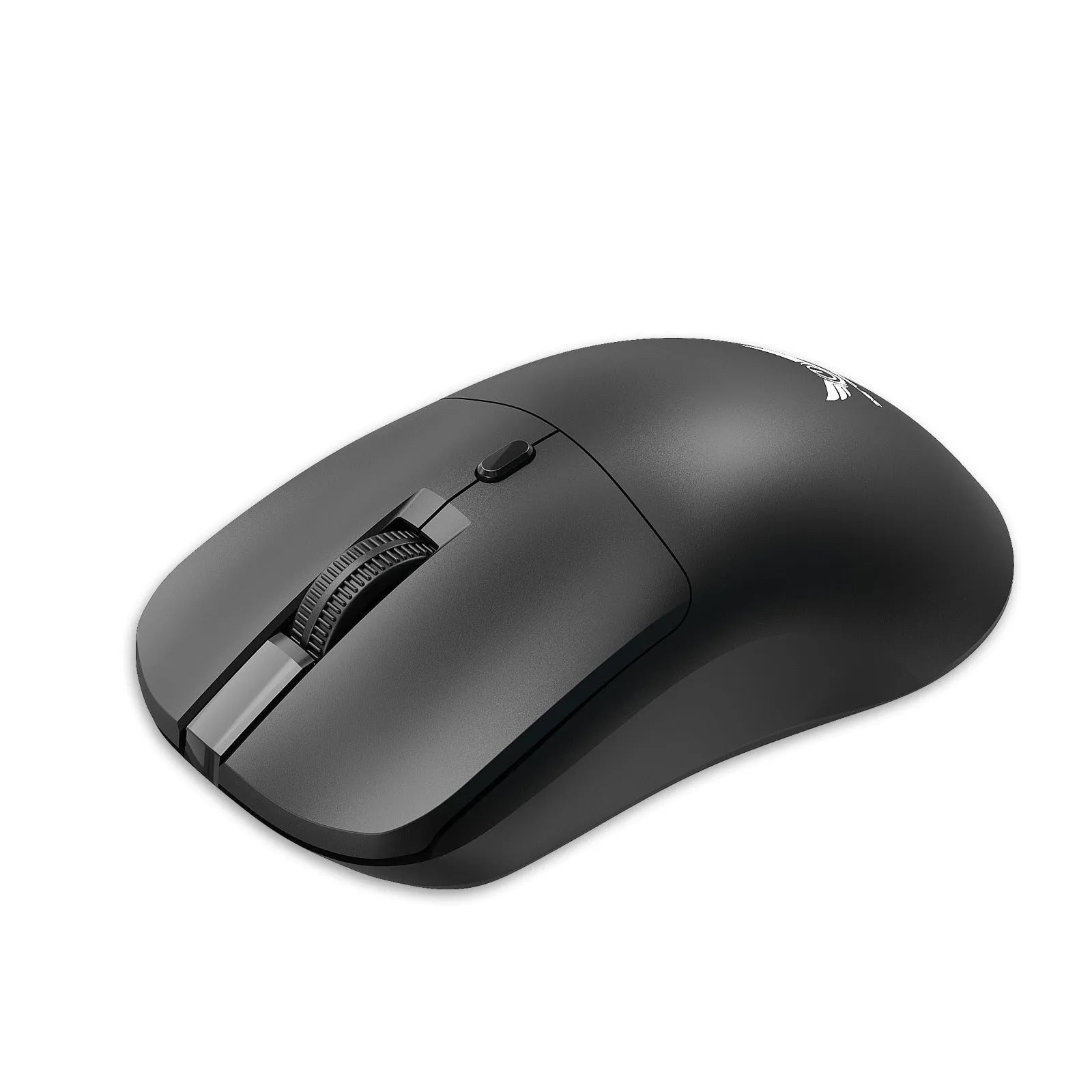 Black wireless computer mouse with three buttons including audio feedback feature