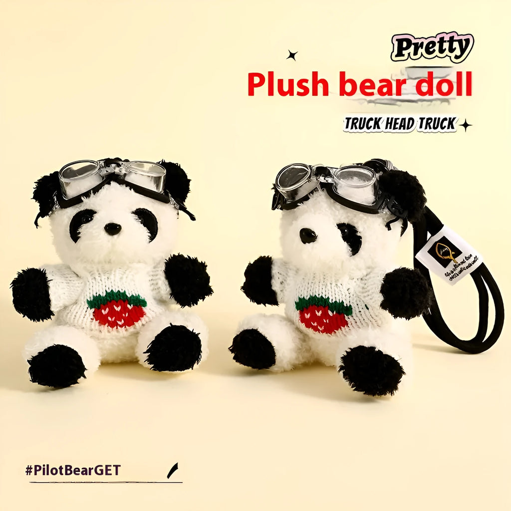 Cute plush strawberry bear doll keychain pendant with soft fabric and cartoon style
