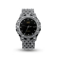 Quartz movement watch with metal bracelet, 41mm round dial, black or white plate, jewellery buckle