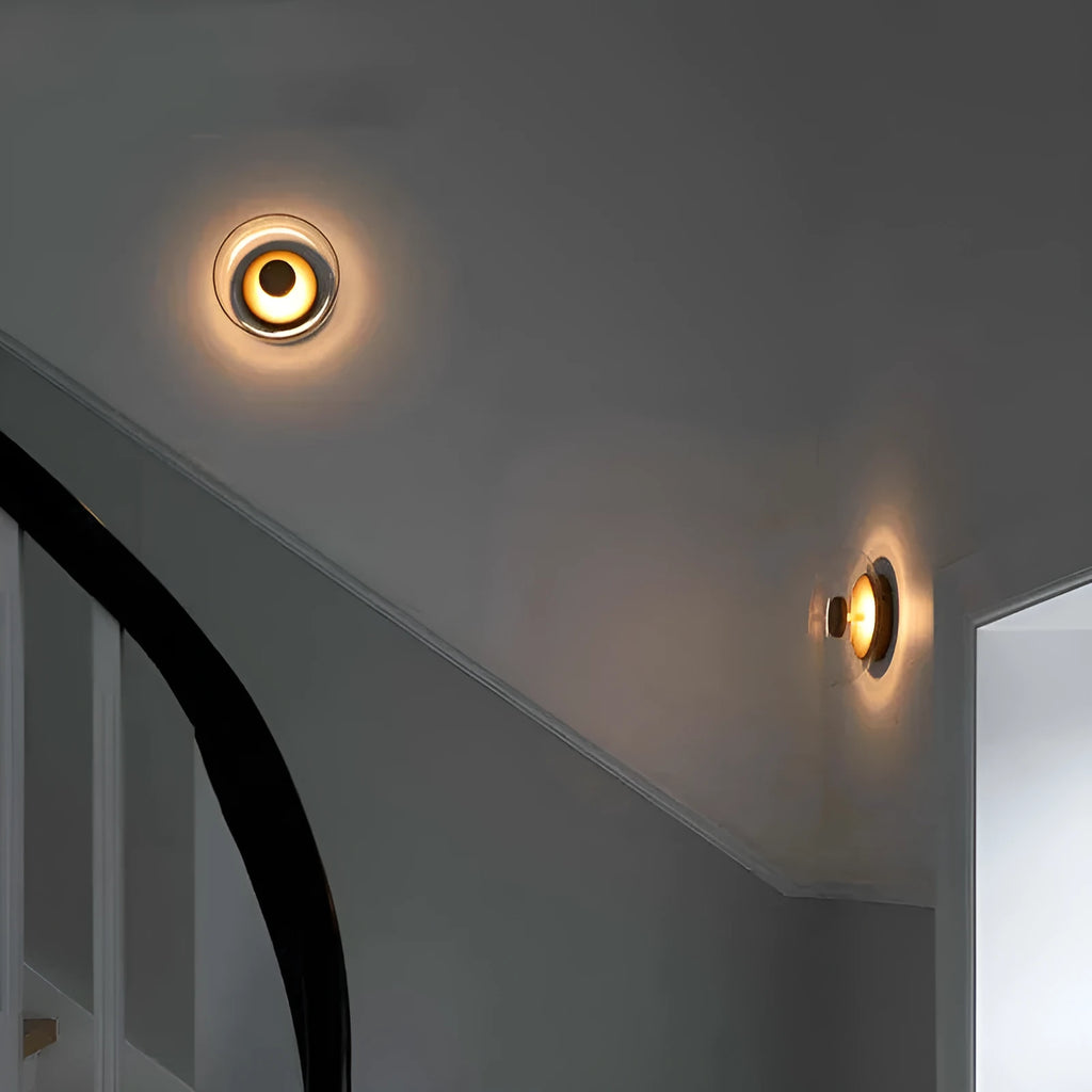Glass shade wall lamp with iron frame in modern simplicity style for living room or study