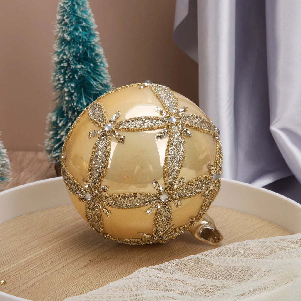 Grid sequined glass Christmas ball decoration in 80mm, 100mm and 120mm sizes, classical colourful pendant
