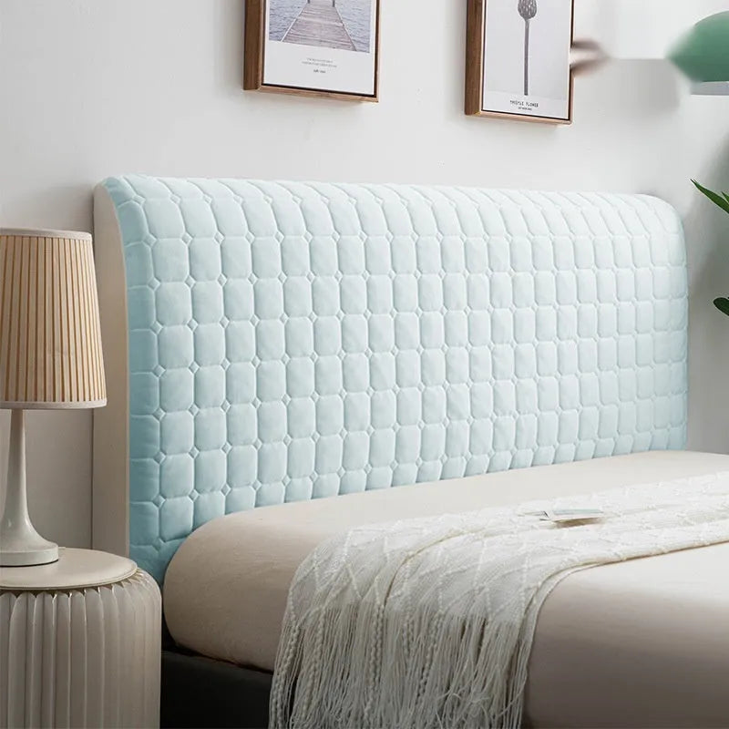 Simple style solid colour bedside protective cover in Crystal Velvet Ice Silk, shown in light gray on a bed