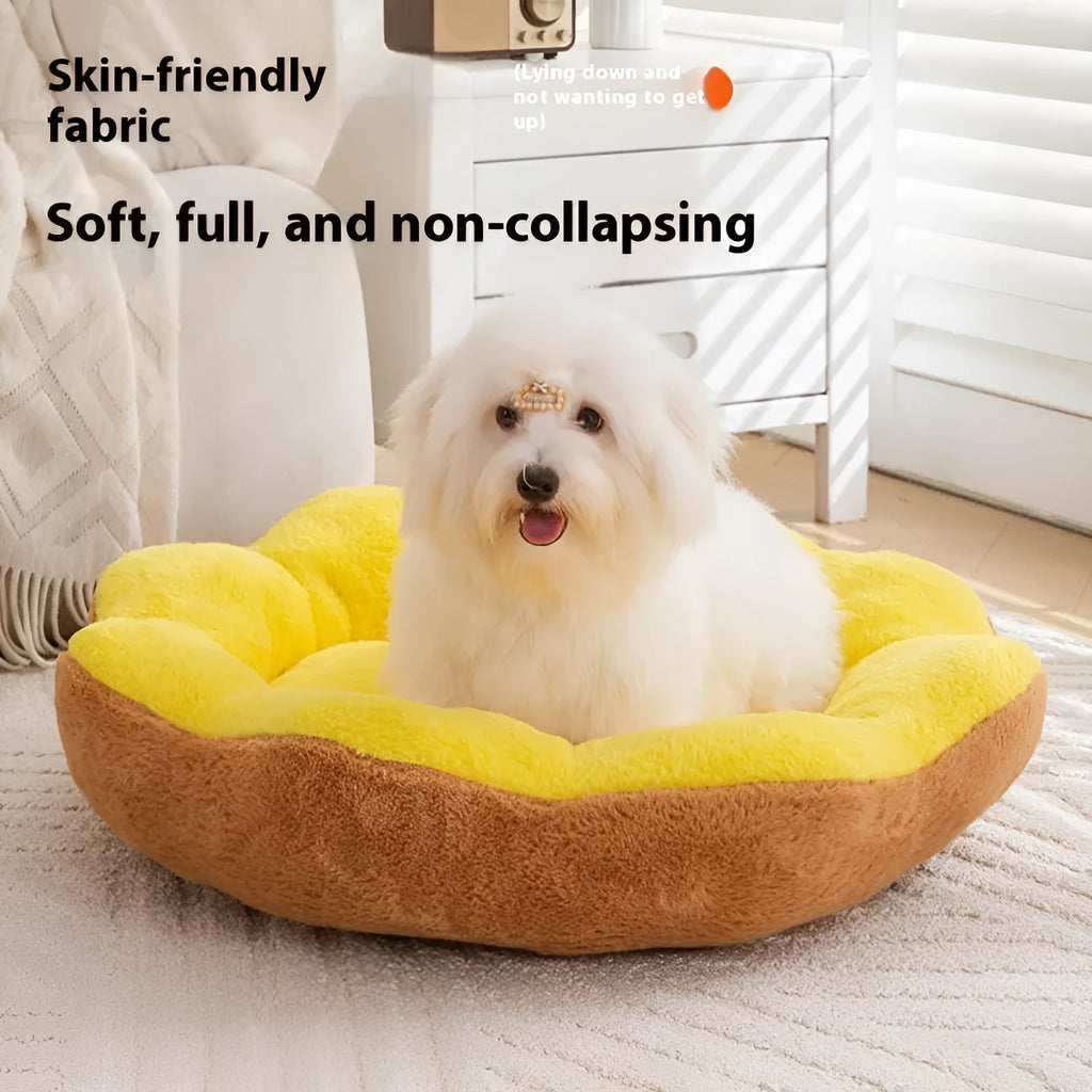 Round grey and black plush cat bed with a high, bolstered rim and a removable inner cushion shown beside it.
