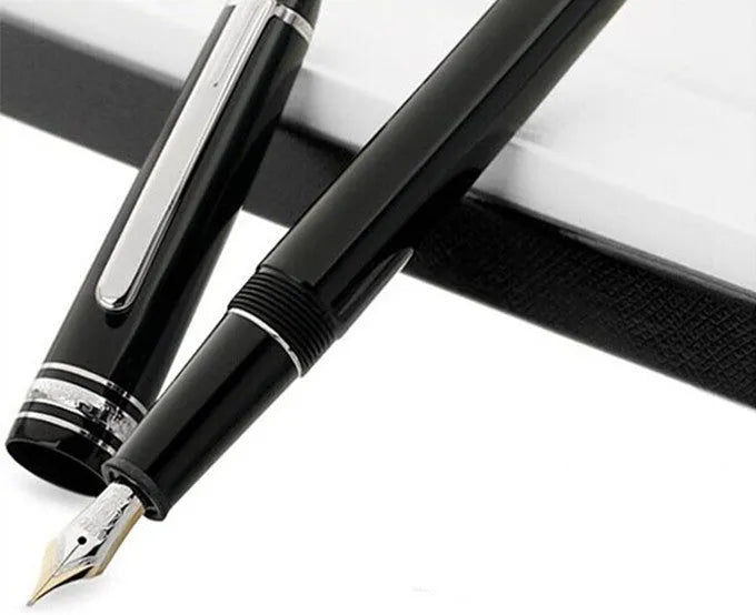 Two-colour nib iridium fountain pen with glossy resin metal barrel and black clip