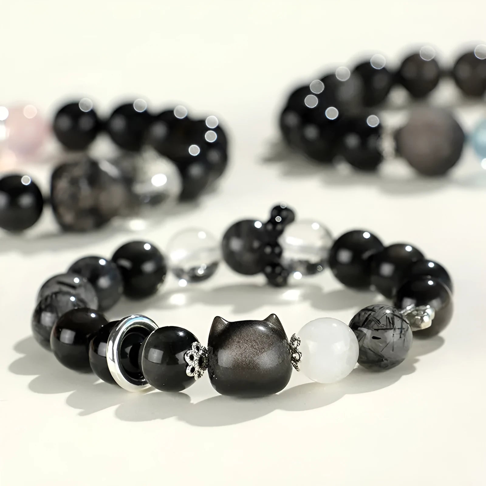 Women's silver stone crystal bracelet with fox charm and electroplated finish