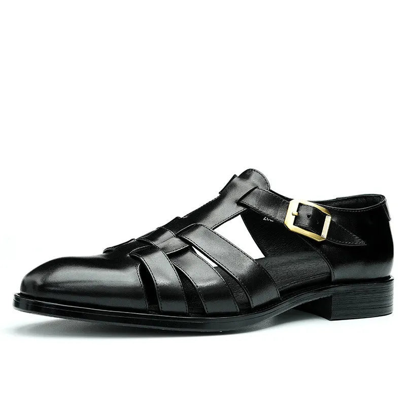 Men's leather sandals in black and brown with rubber sole, sizes 37-46