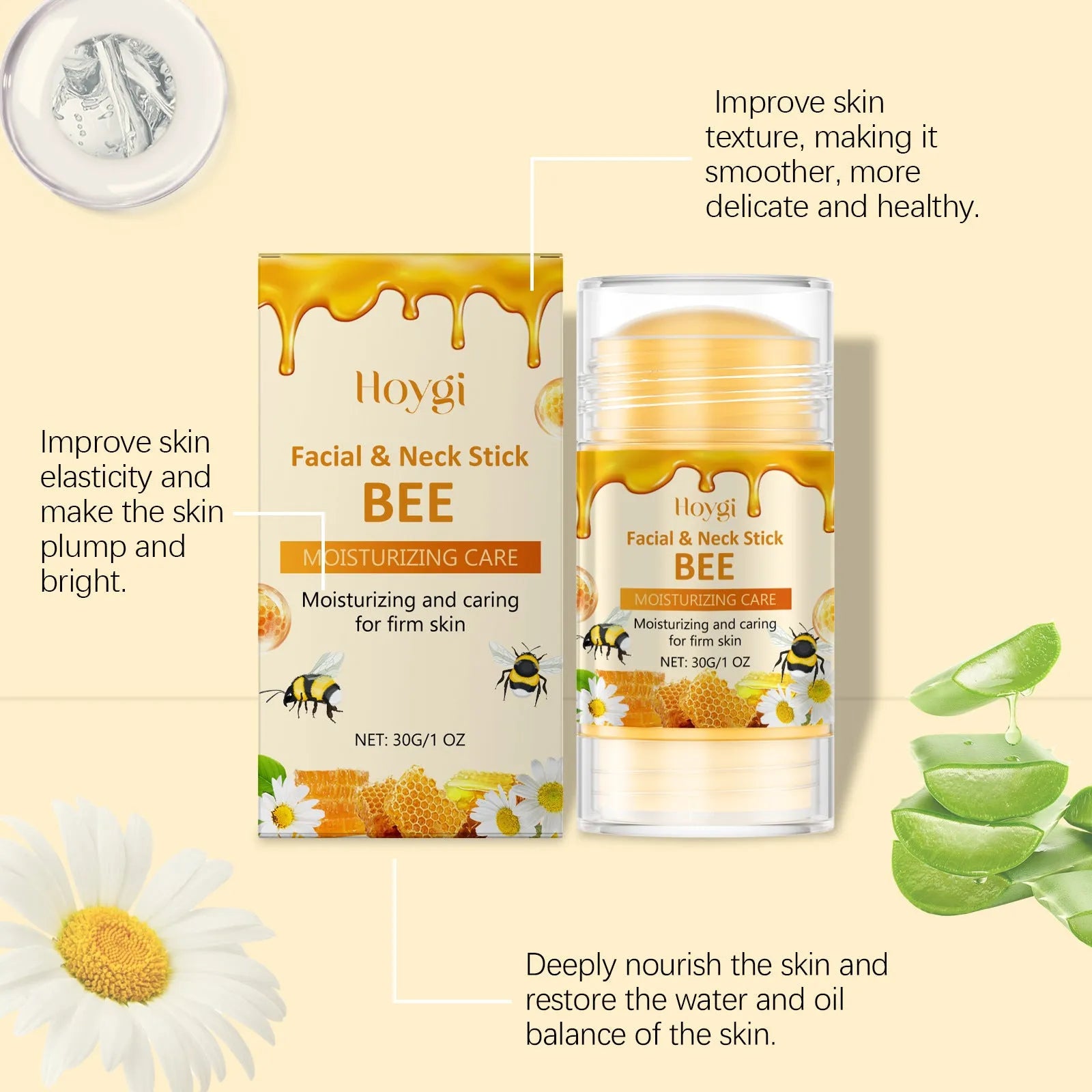 30g moisturising facial essence stick with natural extracts including aloe vera and honey
