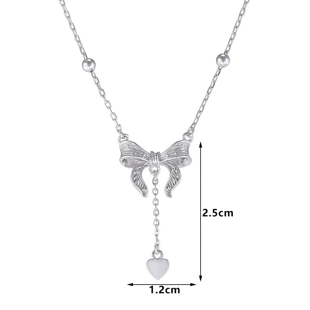 S925 silver butterfly heart clavicle chain necklace with adjustable 40-45cm O-ring chain
