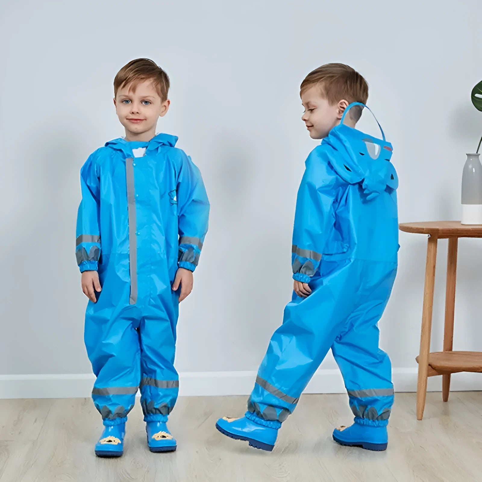 Eco-friendly conjoined raincoat with pants for children in four colours pink yellow green blue sizes S M L