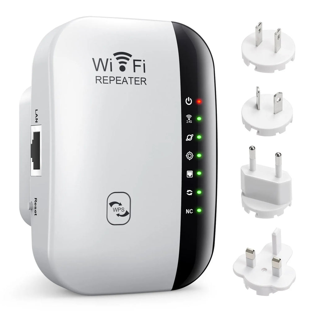 Black third generation WiFi network extender with ABS plastic body and UK plug