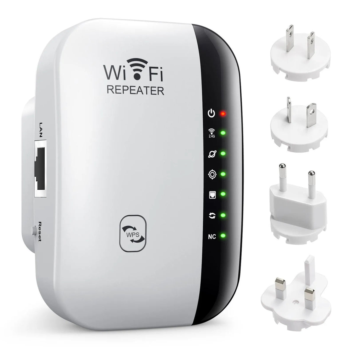 Black third generation WiFi network extender with ABS plastic body and UK plug