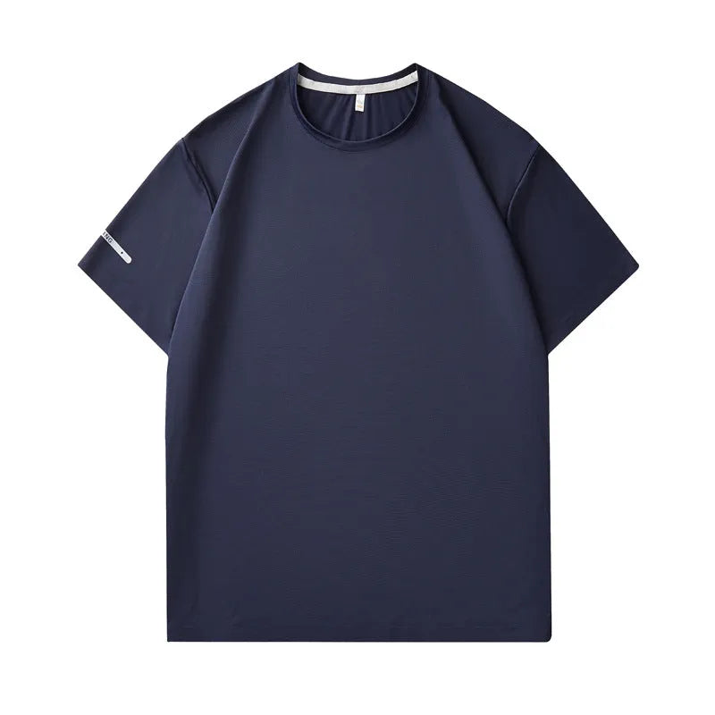 Seamless nylon quick-dry T-shirt in black, slim fit, round neck, short sleeve for men
