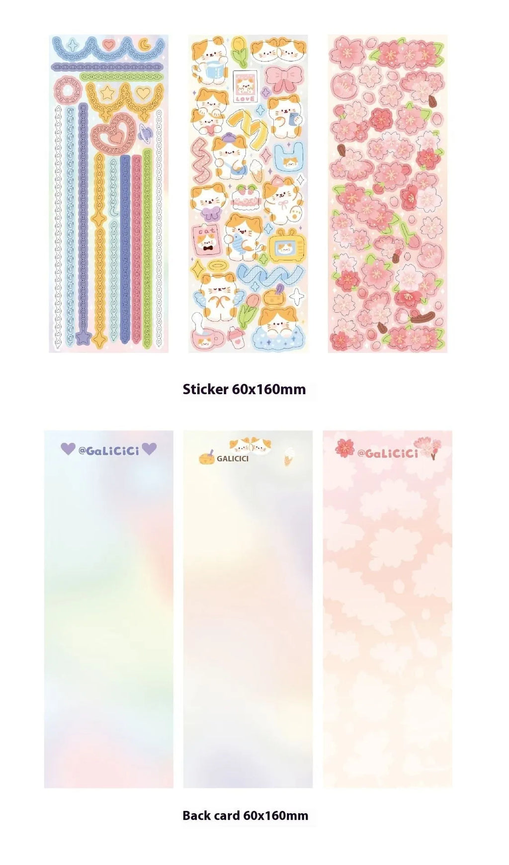 Cat cherry blossom decorative laser sticker with glitter star pattern, 6.5 x 18 cm, gold silver chain sticker