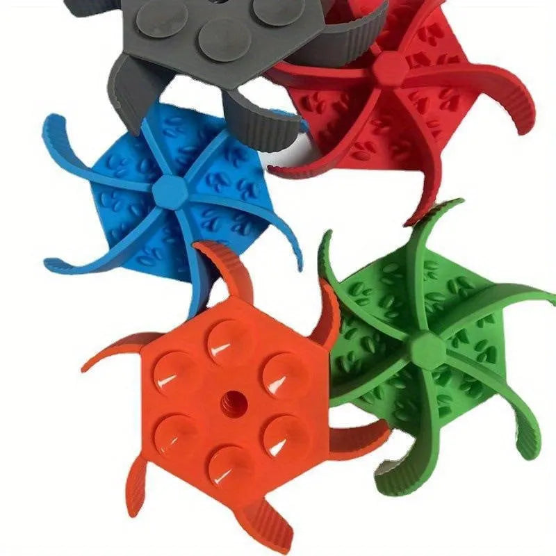 Blue silicone pet slow feeder bowl with suction cup and textured licking mat surface