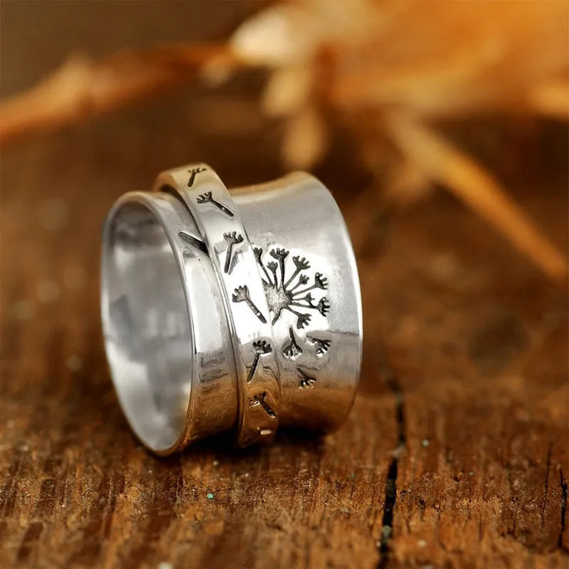 Silver electroplated flower ring with rotatable charm in European trendy design