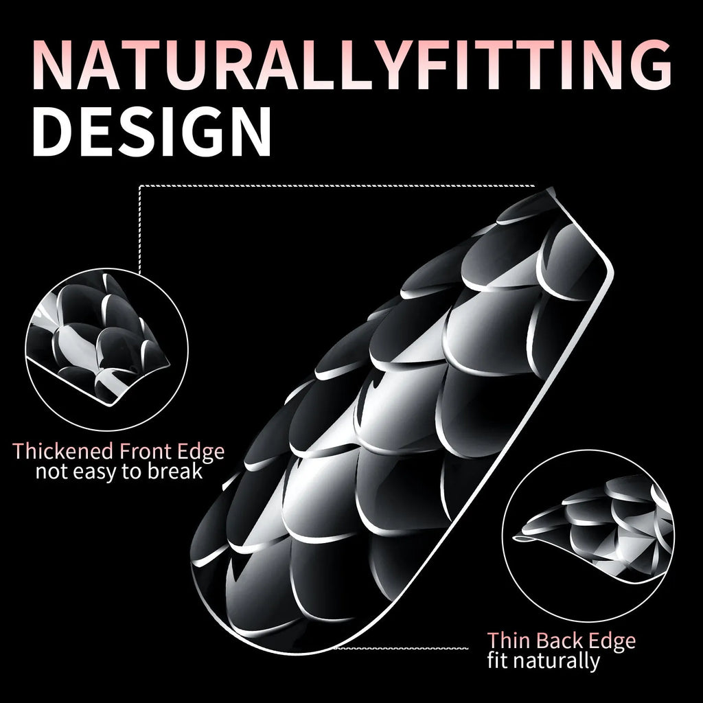 3D scale long shaping nail tips in colour-coded packaging for professional manicures