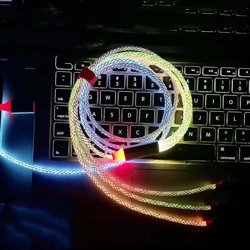 Colourful gradient 3-in-1 USB charging cable with Lightning, Micro USB, and TYPE-C connectors