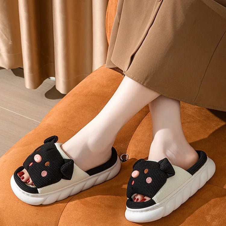 Open toe linen flip flop slippers for couples in four colours with PVC soles