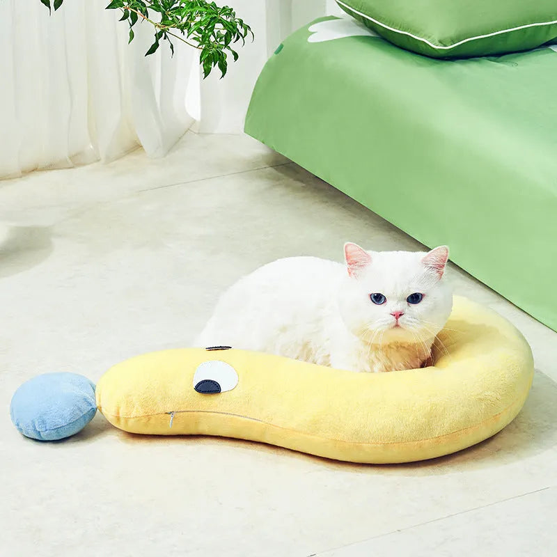 Blue and yellow pet pillow cushion measuring 62cm by 39cm for dogs and cats