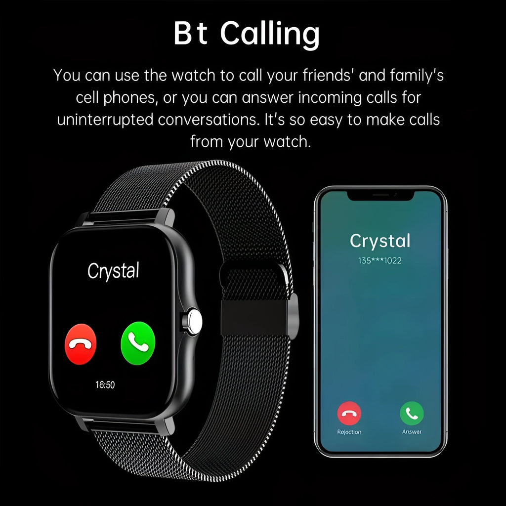 Smart watch with a 1.44-inch colour touch screen and a silicone wrist strap, shown in a silver steel finish.