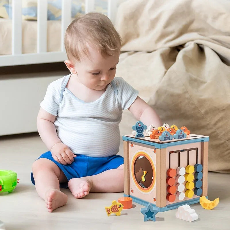 Wooden building blocks treasure chest for children aged 4-6 years, 16.5 cm cube intelligence box
