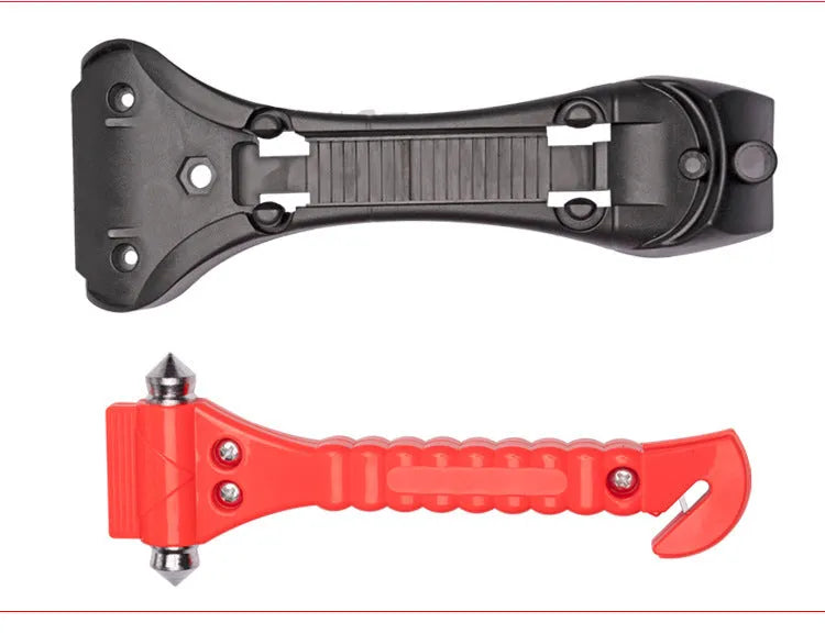 Red car emergency hammer with ABS handle and carbon steel head for breaking windows and cutting seat belts
