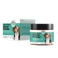 Container of Dog Breath Tooth Cleaning Powder, 150g net weight, for canine oral care.