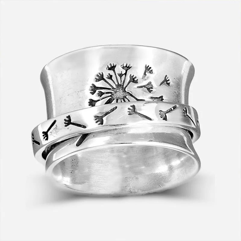 Silver electroplated flower ring with rotatable charm in European trendy design